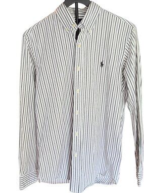 Ralph Lauren Men’s S White Black Stripe Button Down Custom Fit Shirt
